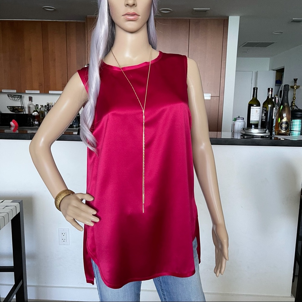 Vince. Gorgeous Fuchsia Silk High-Low Tank Top